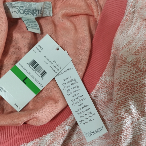 Love by Design Women 3/4 Raglan Sleeve Scoop T-Shirt Knit Textured Peach Size L - Picture 10 of 10